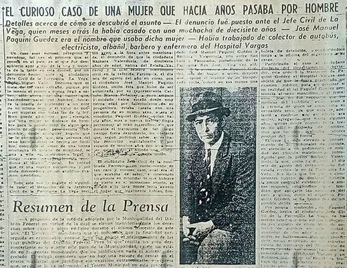 José Manuel Paquini: el hombre trans que ocupó la prensa en 1941.