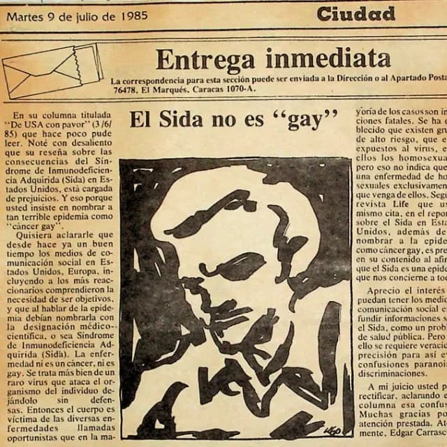 «El Sida no es "gay"» — carta de Edgar Carrasco, diario Ciudad, 9 de julio de 1985.